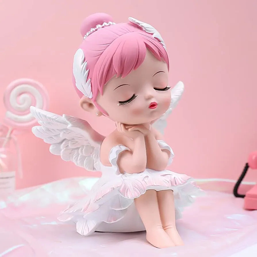 Ceramic Fairy Doll Cake Topper with Embroidered Butterfly Wings - white