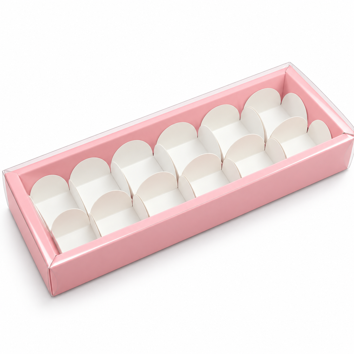 12 Cavity Pink Packaging Box with Transparent Lid Pack Of 10