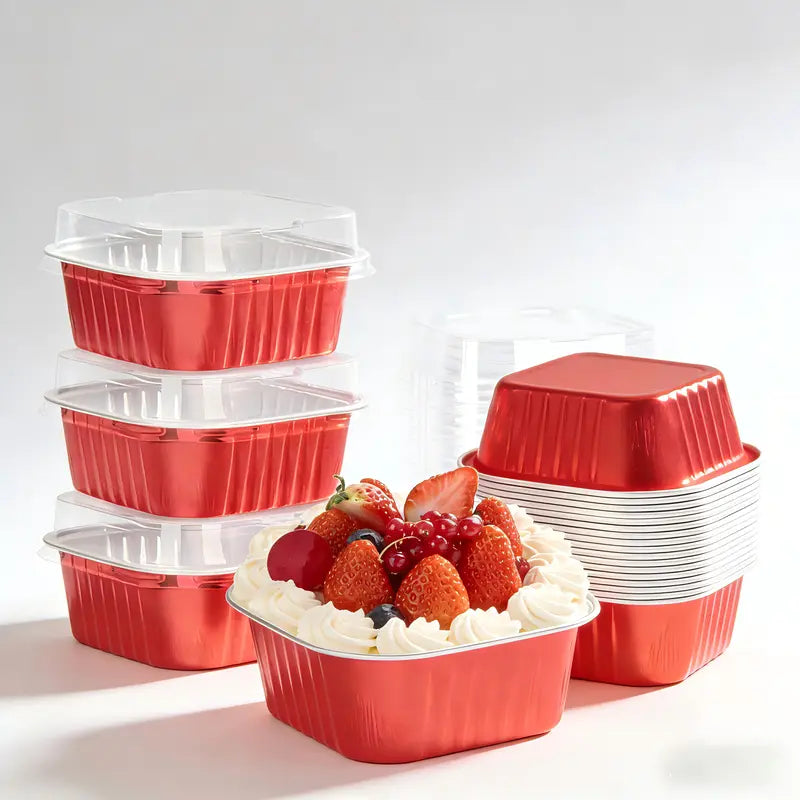 Aluminium foil Mini Square Shaped Cake Pans with Lids pack of 10        Size-3/1.2 inch