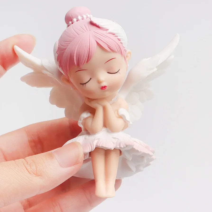 Ceramic Fairy Doll Cake Topper with Embroidered Butterfly Wings - white