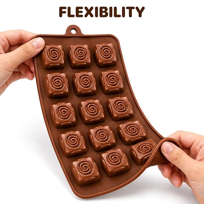 15-Cavity Swirl Rose Silicone Chocolate Mould.