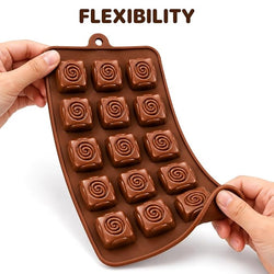 15-Cavity Swirl Rose Silicone Chocolate Mould.