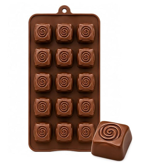 15-Cavity Swirl Rose Silicone Chocolate Mould.