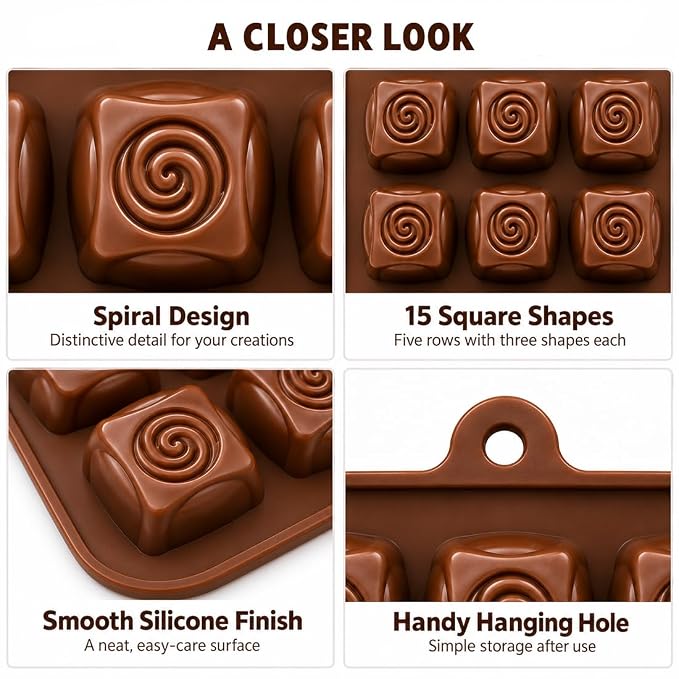 15-Cavity Swirl Rose Silicone Chocolate Mould.