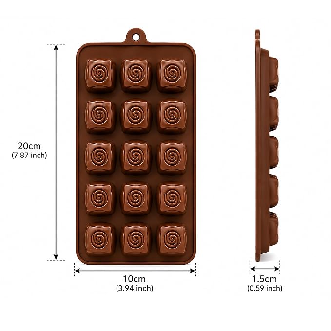 15-Cavity Swirl Rose Silicone Chocolate Mould.