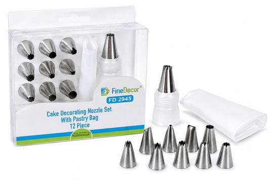 Finedecor Cake Decorating 12 pcs Nozzle Set With Pastry Bag (FD 2945)
