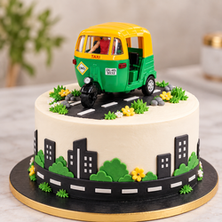 CNG Auto Rickshaw Miniature Green & Yellow Taxi Model For Cake Decoration