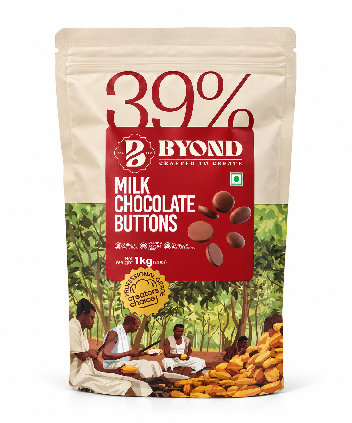 BYOND 39% Milk Chocolate Buttons 1 kg Pack