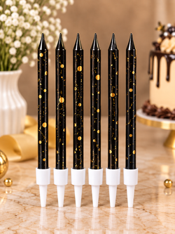 Black With Gold Foil Candles Set Pack of 6