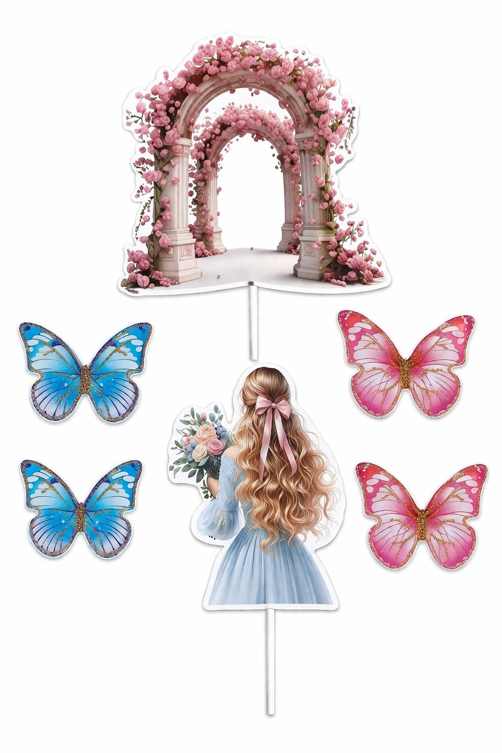 Floral Arch & Girl Cake Topper Set