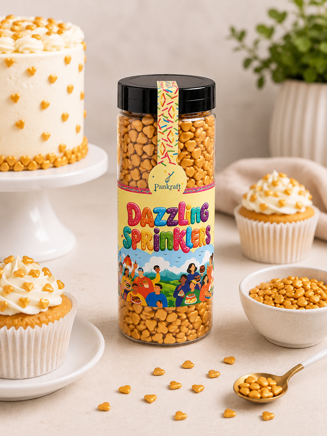 Pankraft Golden Heart Shaped Dazzling Sprinkles 750gm