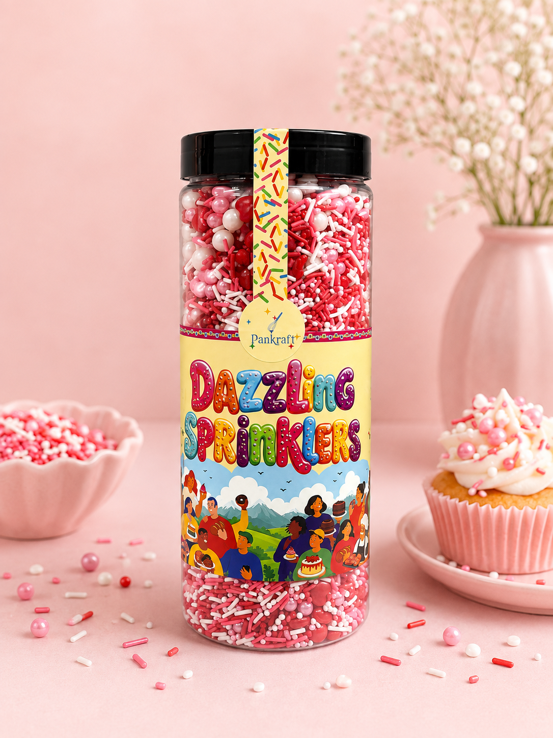 Pankraft Pink & white Mix Sprinkles Dazzling Sprinkler 750gm