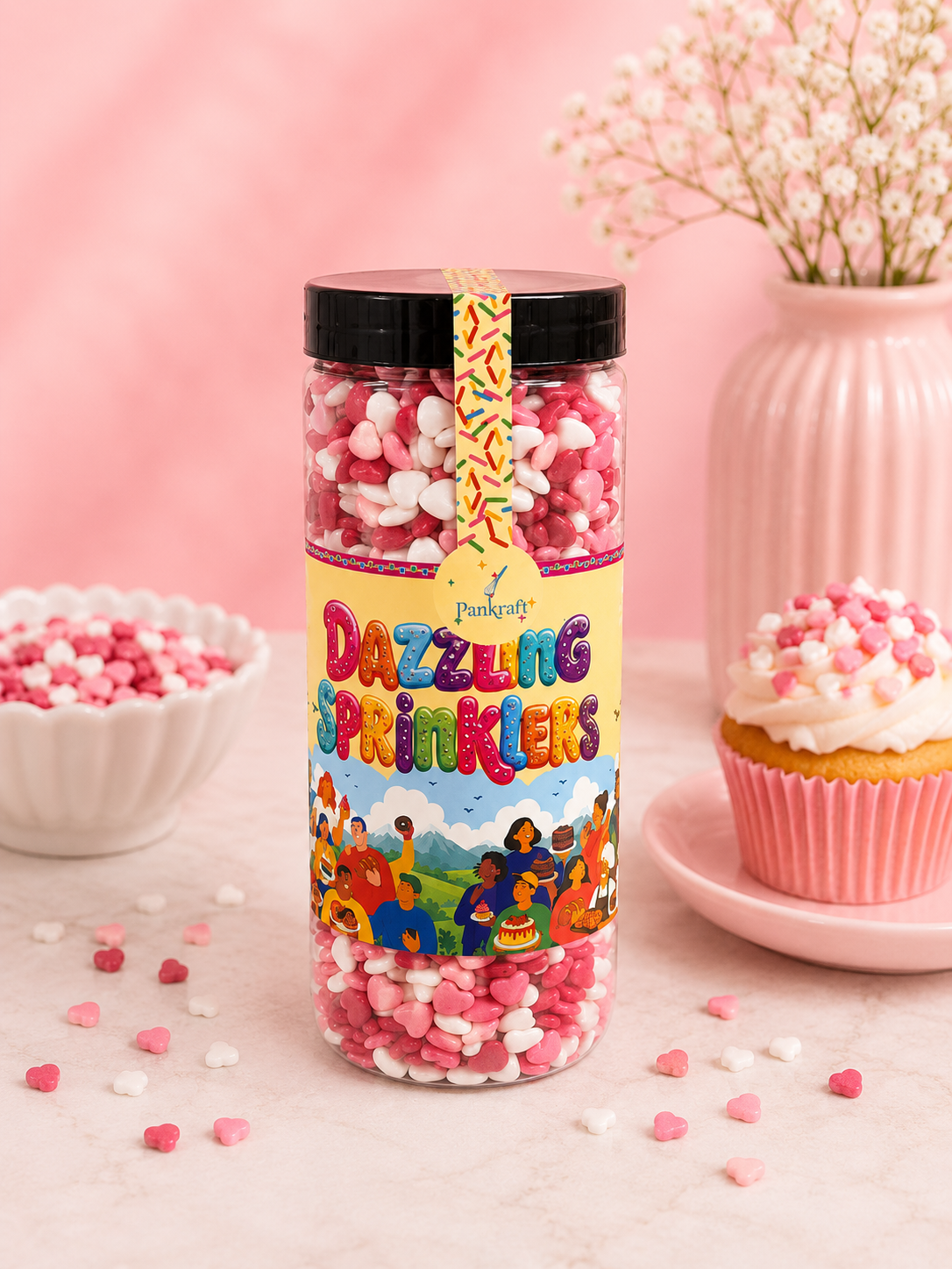 Pankraft Pink, Red & White Heart Dazzling Sprinklers 750gm