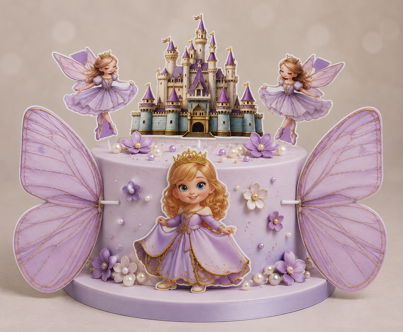 Princess Fairy Castle Cake Topper Set with Butterfly Wings