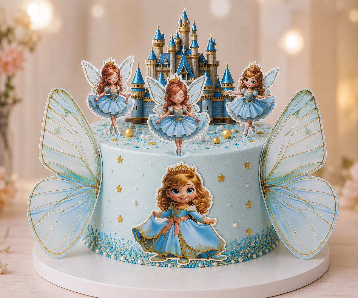 Fairy Princess Cake Topper Set with Castle & Butterfly Wings