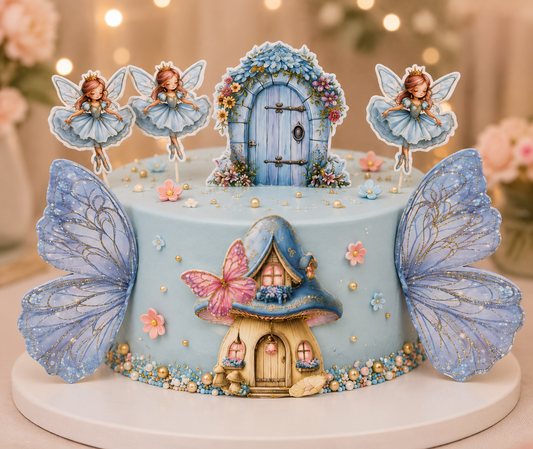 Fairy Door Cake Topper Set with Mushroom House & Butterfly Wings