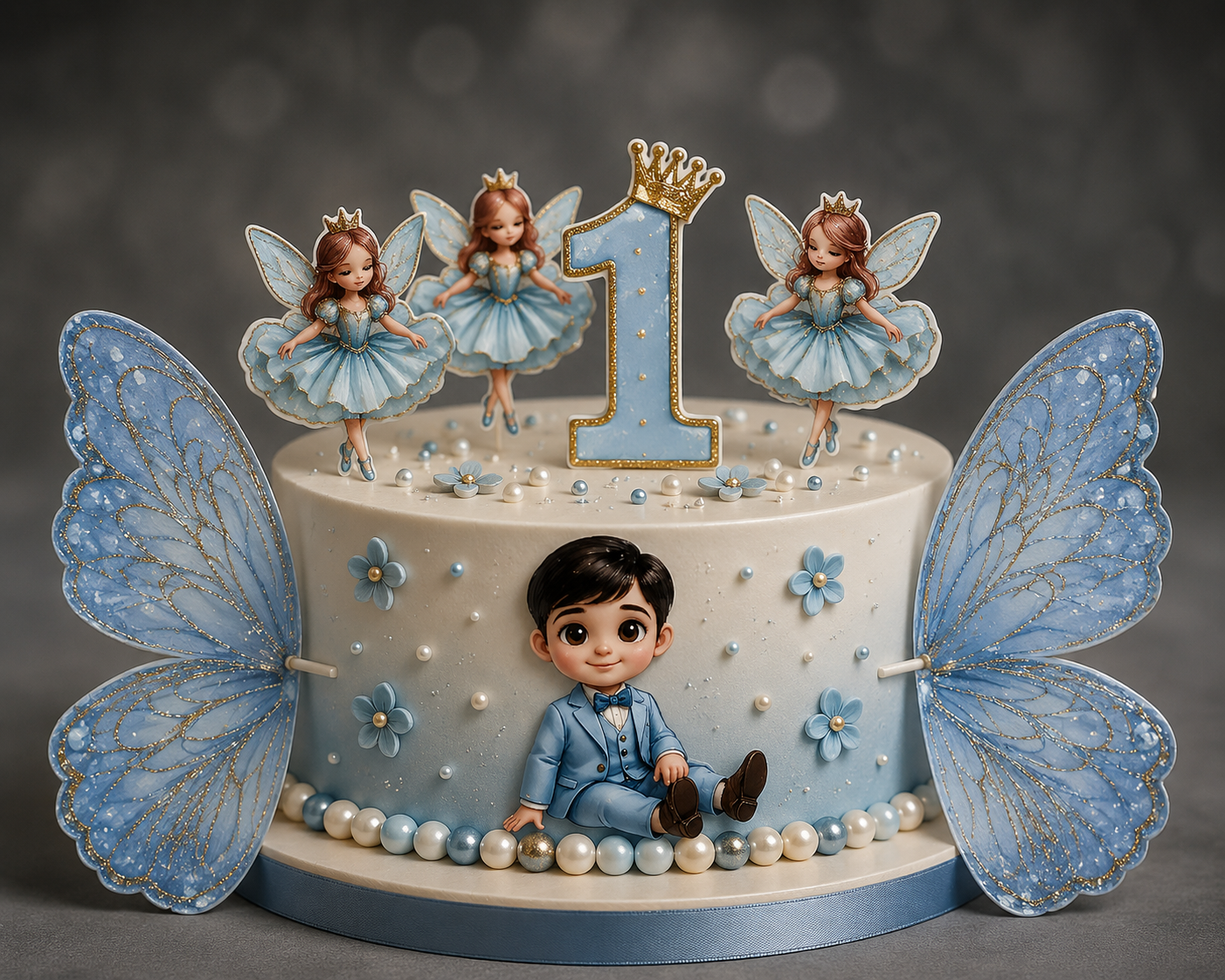 Fairy Wings Cake Topper Set with Baby Boy & Number 1 Decoration