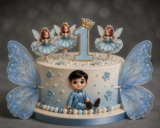 Fairy Wings Cake Topper Set with Baby Boy & Number 1 Decoration