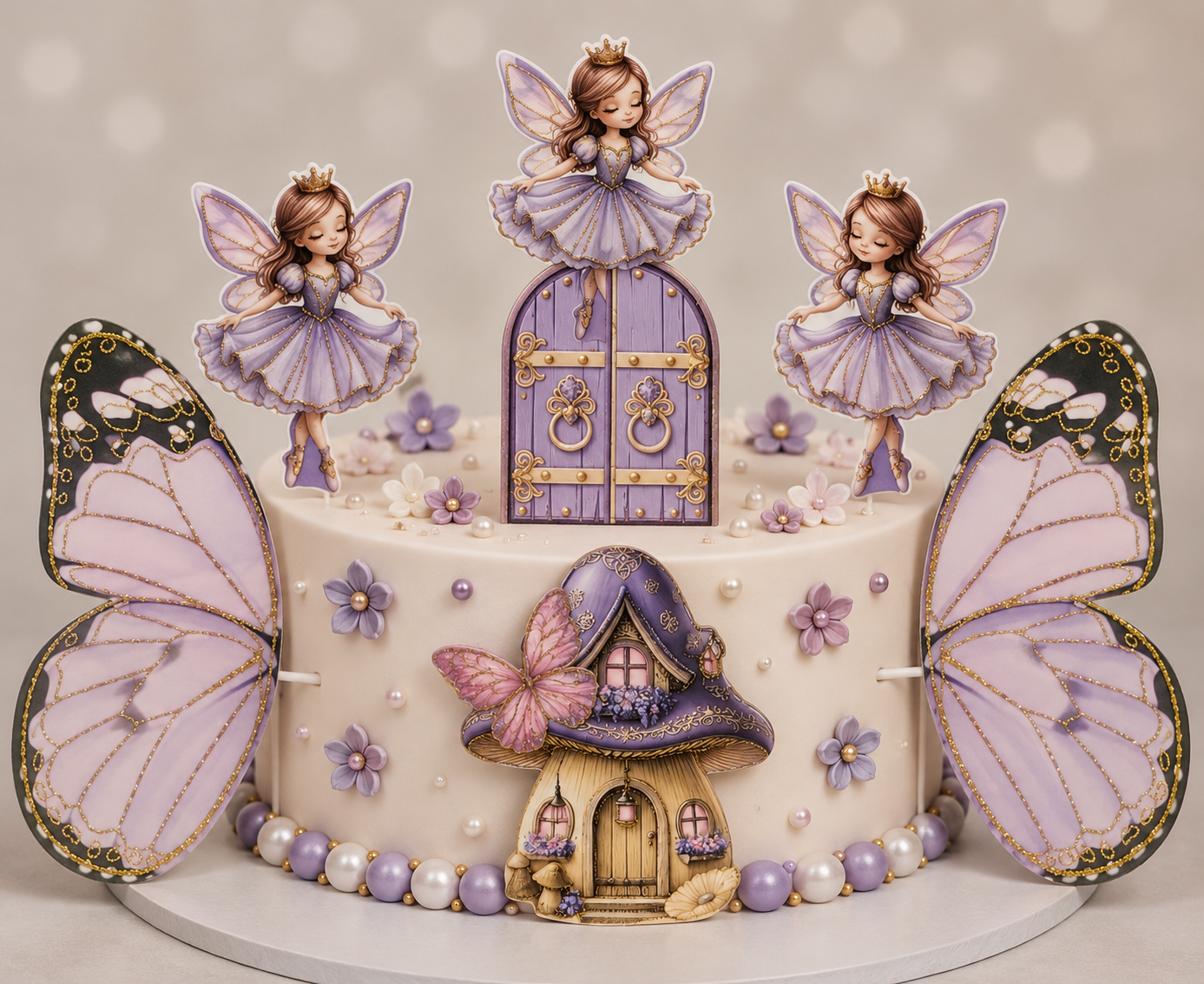 Fairy Princess Cake Topper Set with Fairy Door, Mushroom House & Butterfly Wings