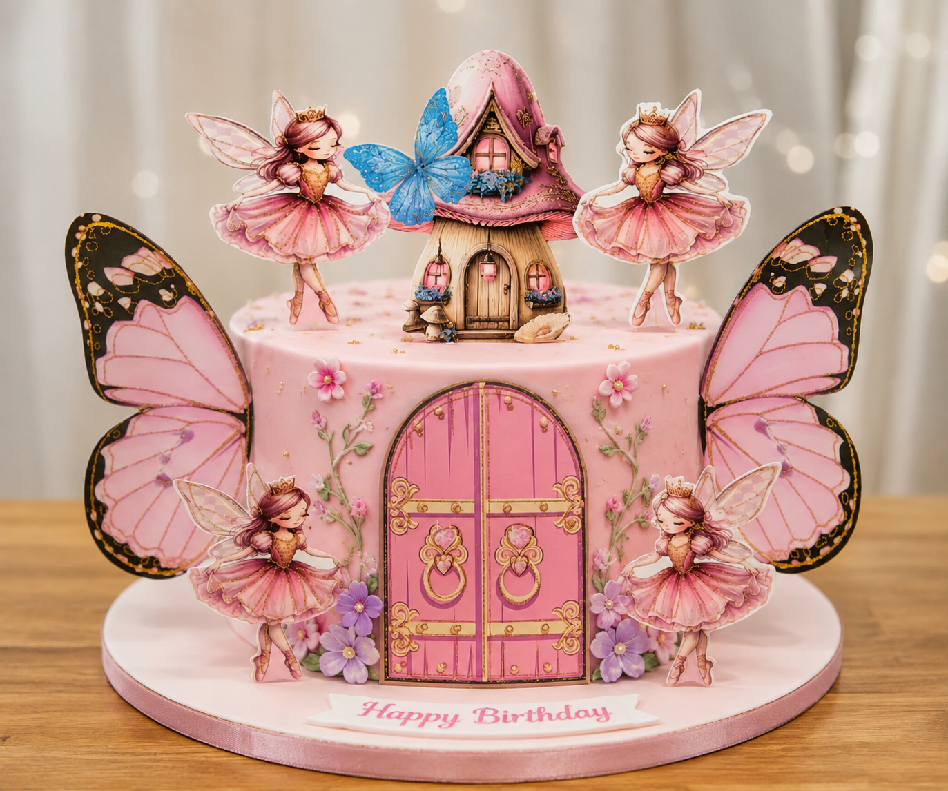 Pink Fairy Wings Cake Topper
