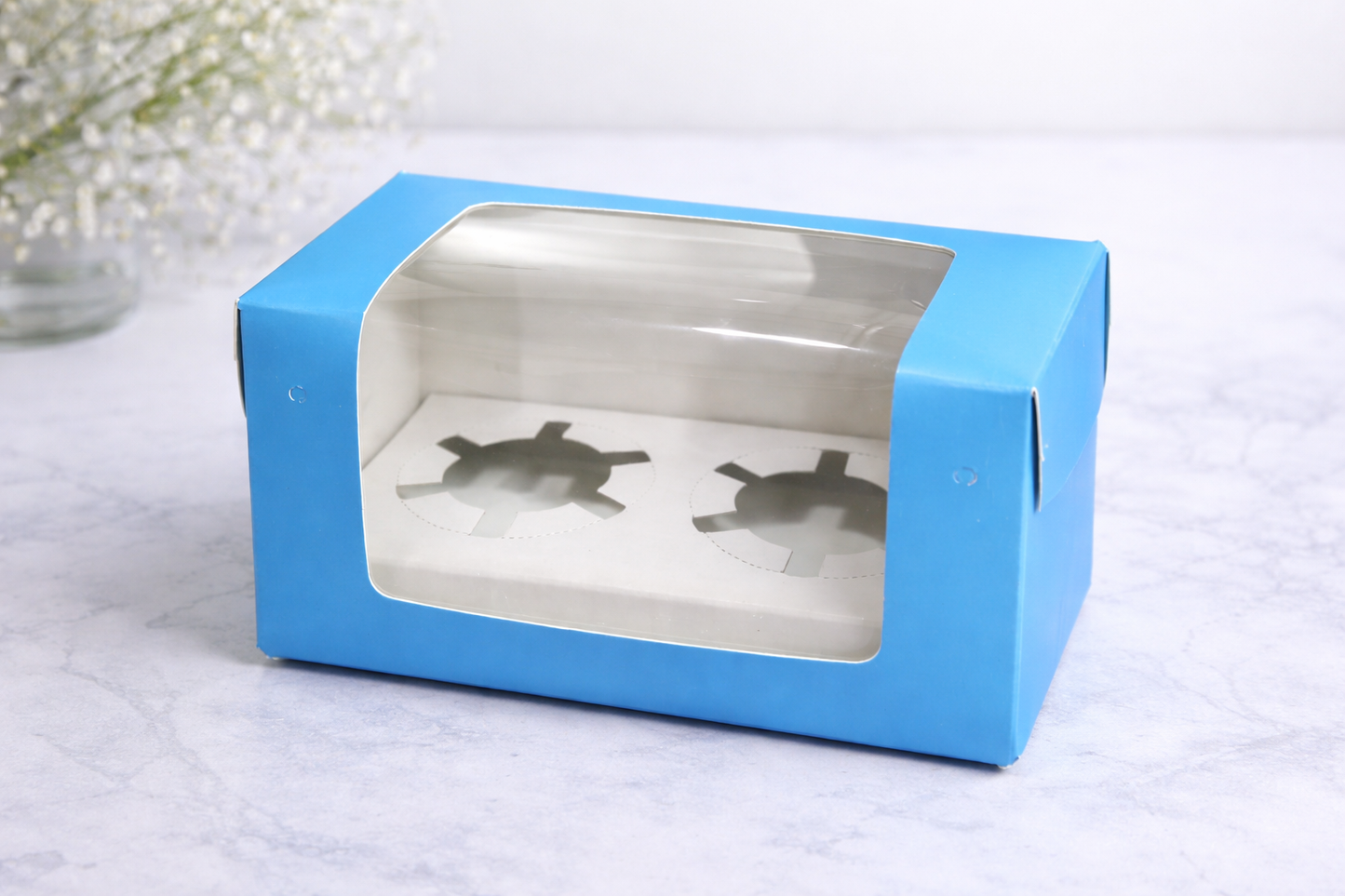 2 cavity cupcake box blue (size - 6*3.25*3.75)