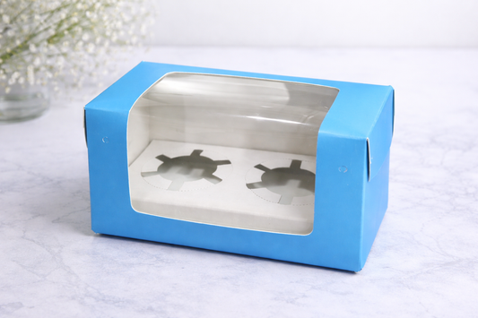 2 cavity cupcake box blue (size - 6*3.25*3.75)