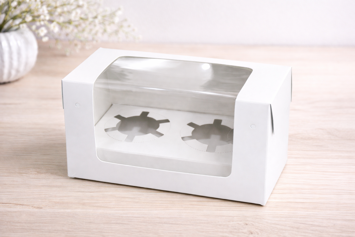 2 Cavity Window Cupcake Box white Size 6x3.25x3.75 Inch Pack Of 10