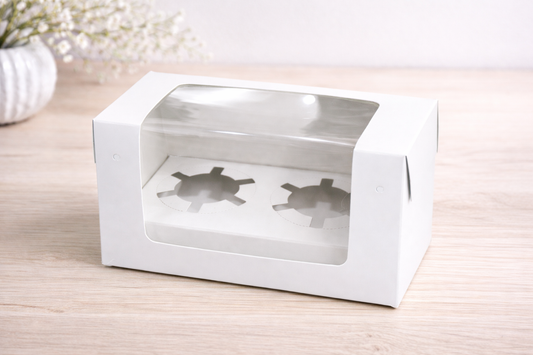 2 Cavity Window Cupcake Box white Size 6x3.25x3.75 Inch