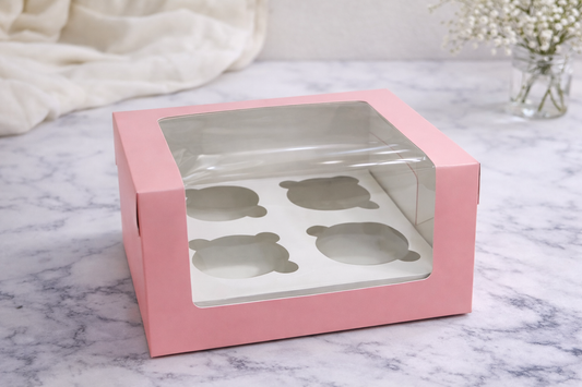 4 cavity cupcake box pink (size - 6*4)