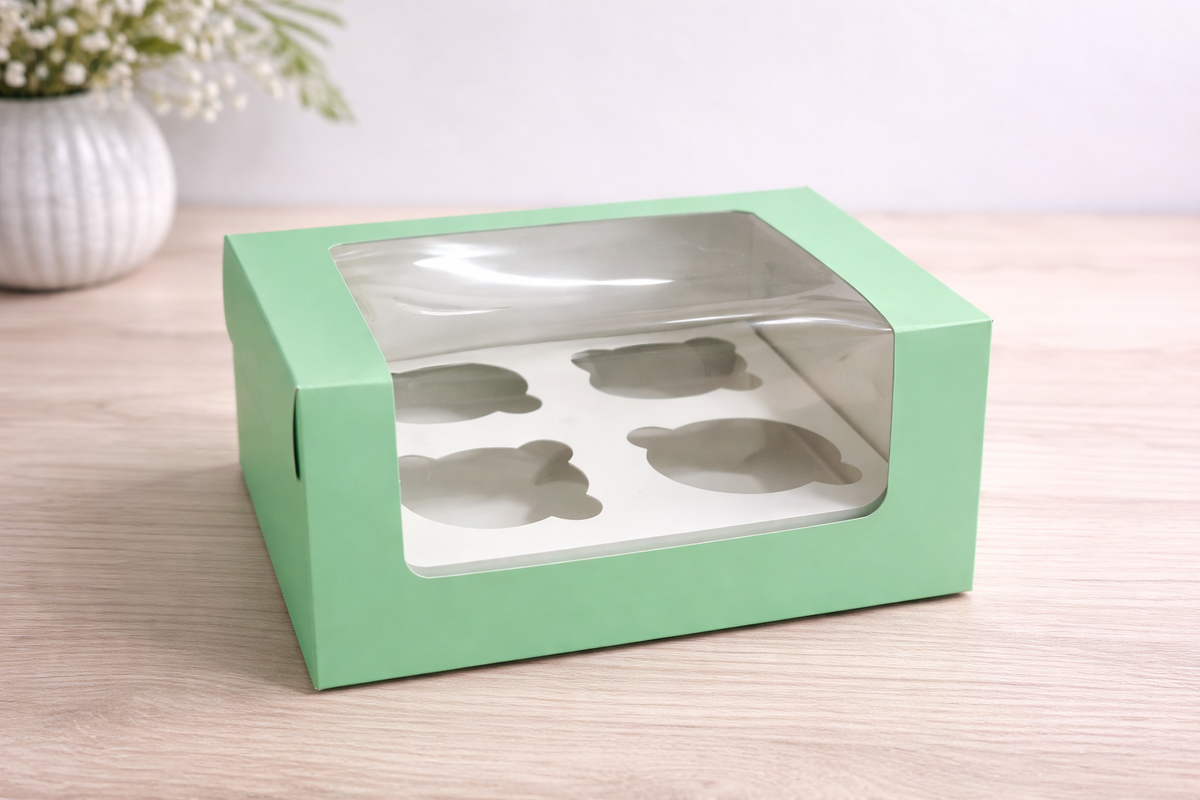 4 cavity cupcake box mint Pack of 10 (size - 6*4)