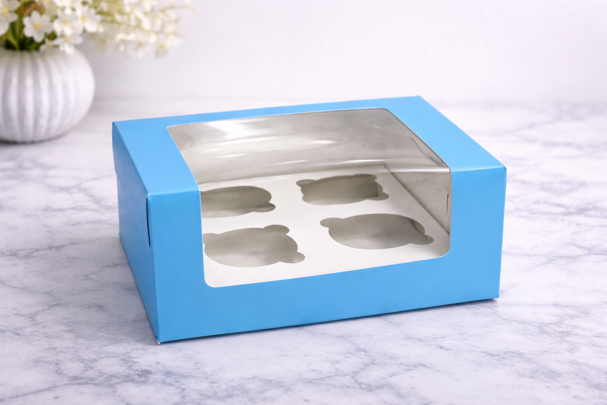 4 cavity cupcake box blue (size - 6*4)