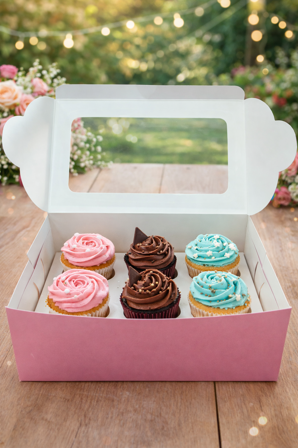 6 cavity cupcake box pink (size - 10*6*4)