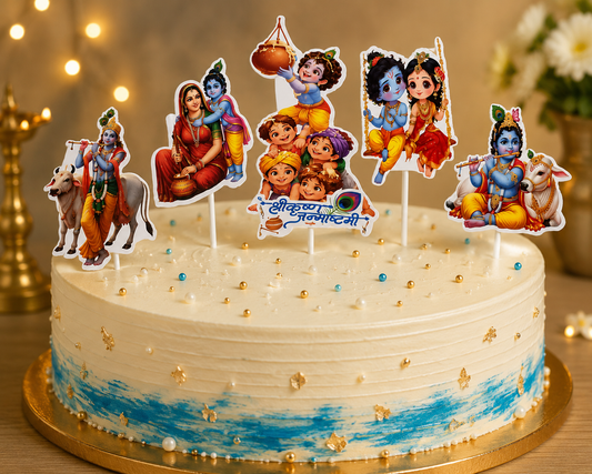 Janmashtami Theme Cake Topper Set | Krishna Birthday Cake Decoration
