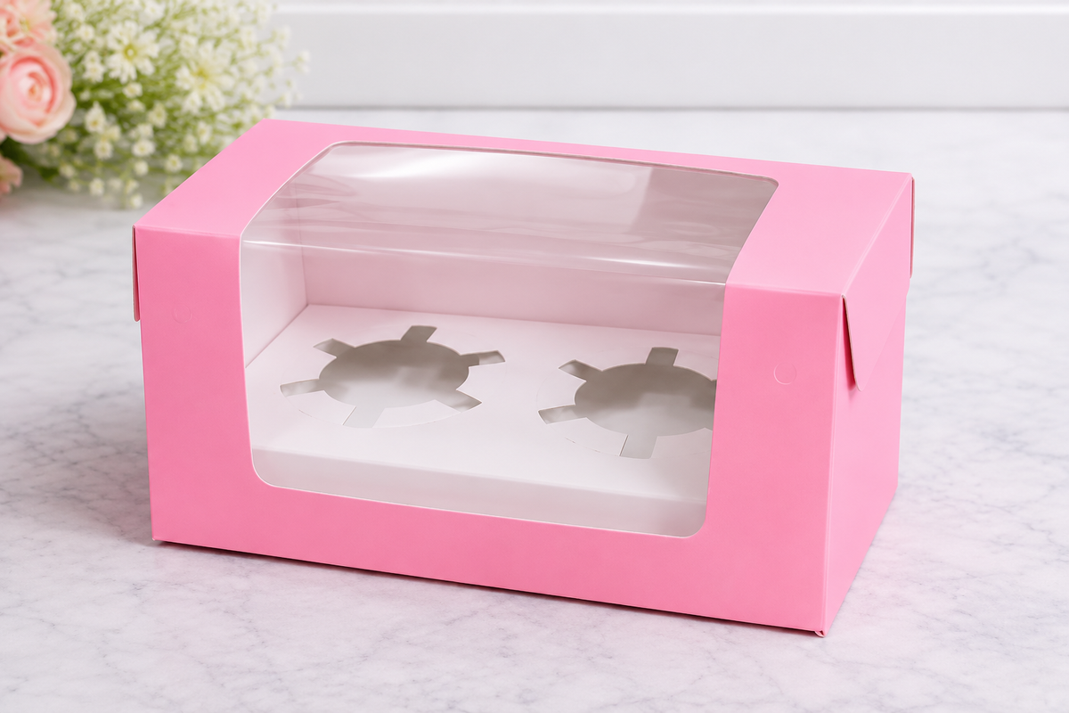 2 cavity cupcake box pink (size - 6*3.25*3.75) Pack Of 10