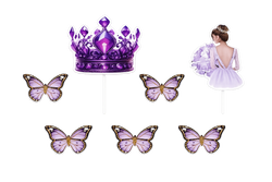 Purple Crown & Princess Cake Topper Set (Random Butterfly)