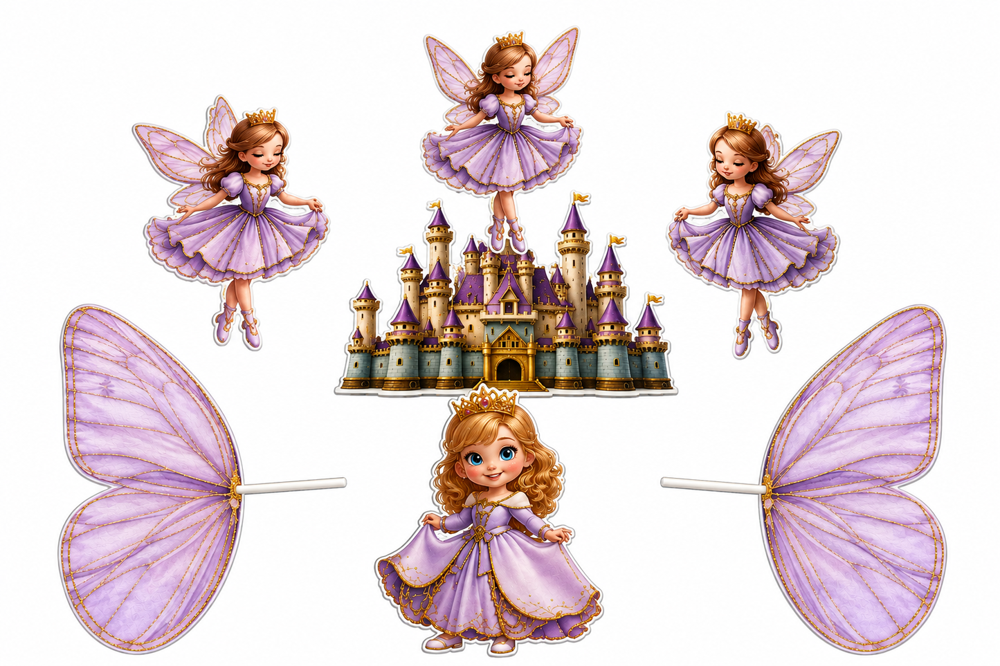 Princess Fairy Castle Cake Topper Set with Butterfly Wings