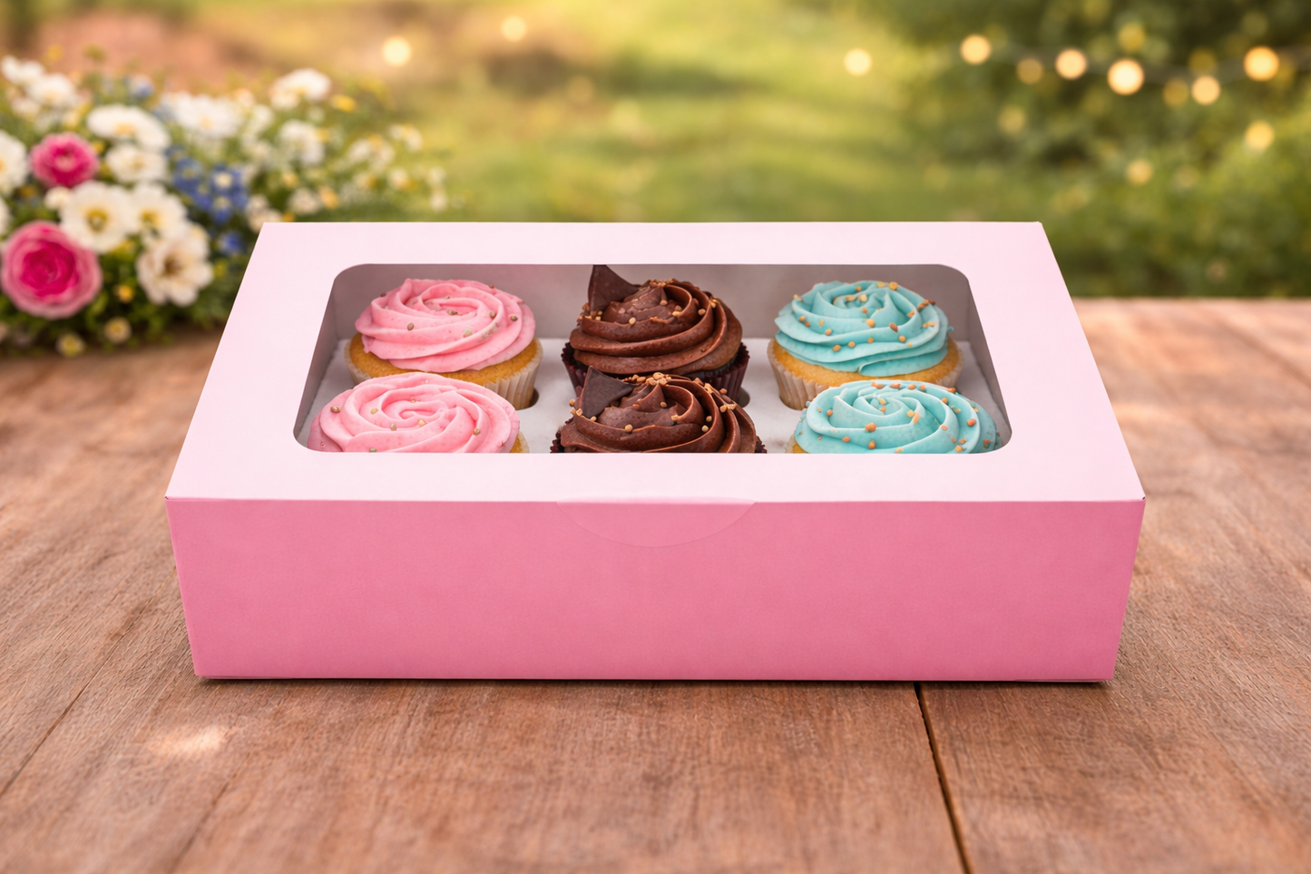 6 cavity cupcake box pink (size - 10*6*4)
