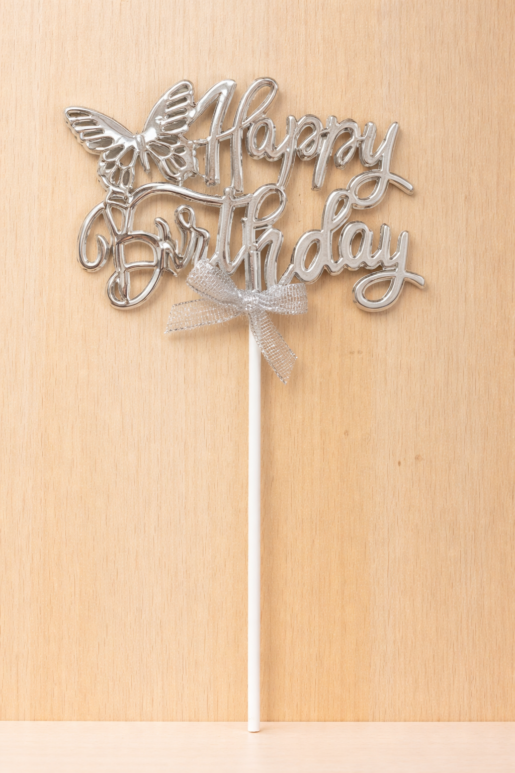 Premium Happy Birthday Silver Colour Cake Topper