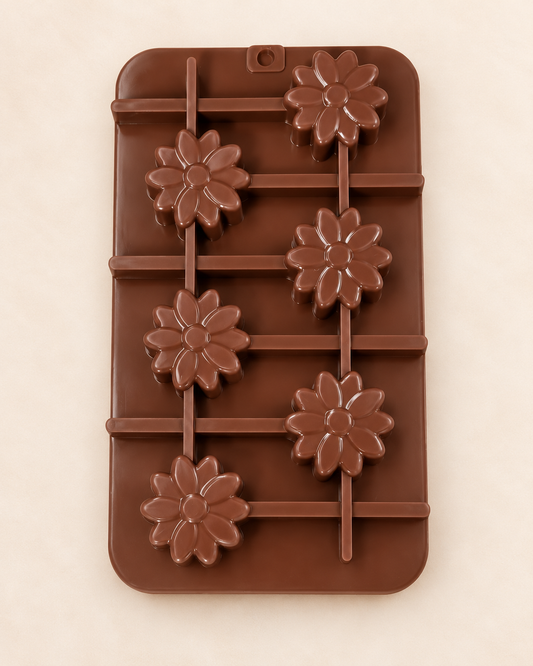 Flower Shape Silicone Chocolate Lollipop Mould with Stick Slots