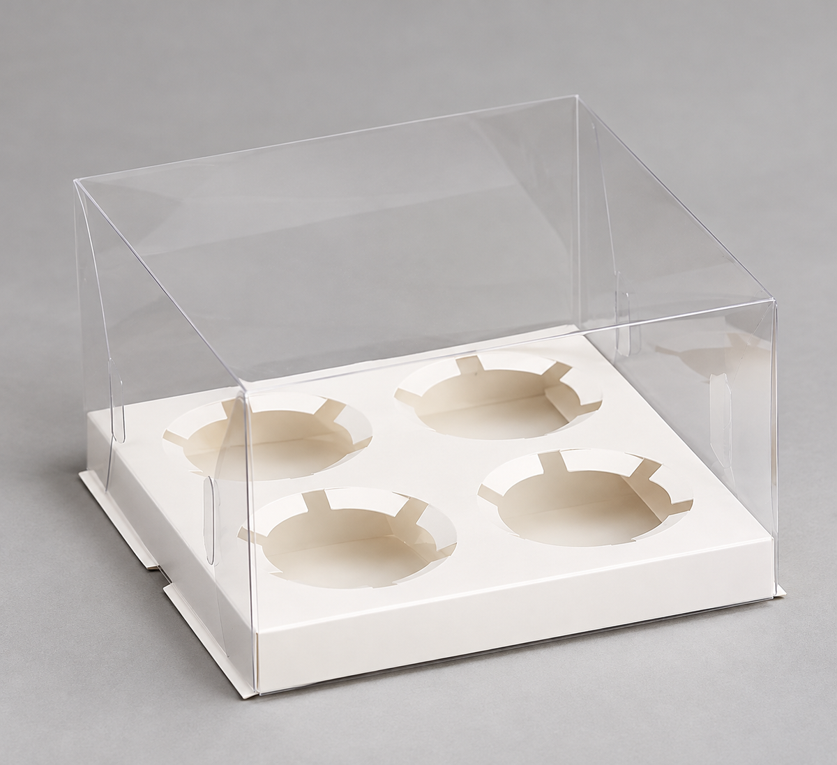 Transparent 4 Cavity Cupcake Box with Lid Pack of 10 Size - 7x7x4 inch