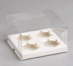 Transparent 4 Cavity Cupcake Box with Lid Pack of 10 Size - 7x7x4 inch