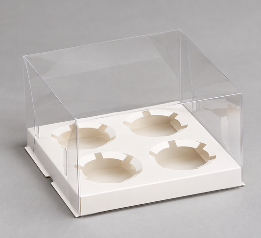 Transparent 4 Cavity Cupcake Box with Lid Pack of 10 Size - 7x7x4 inch