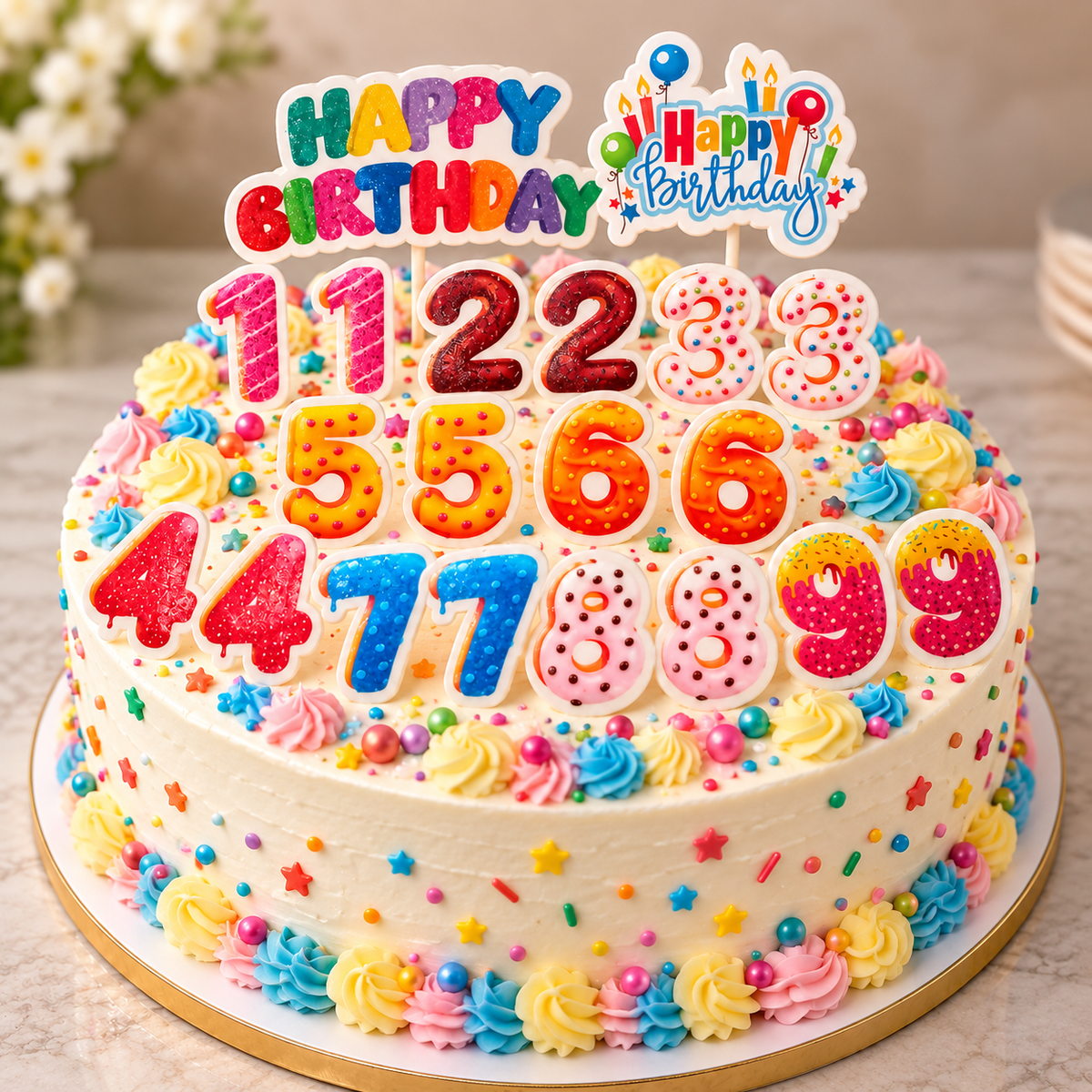 1–9 Double Number Set With Happy Birthday Topper Edible Wafer