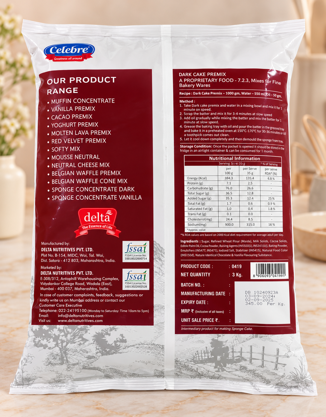 Celebre Premium Dark Cake Premix -3Kg