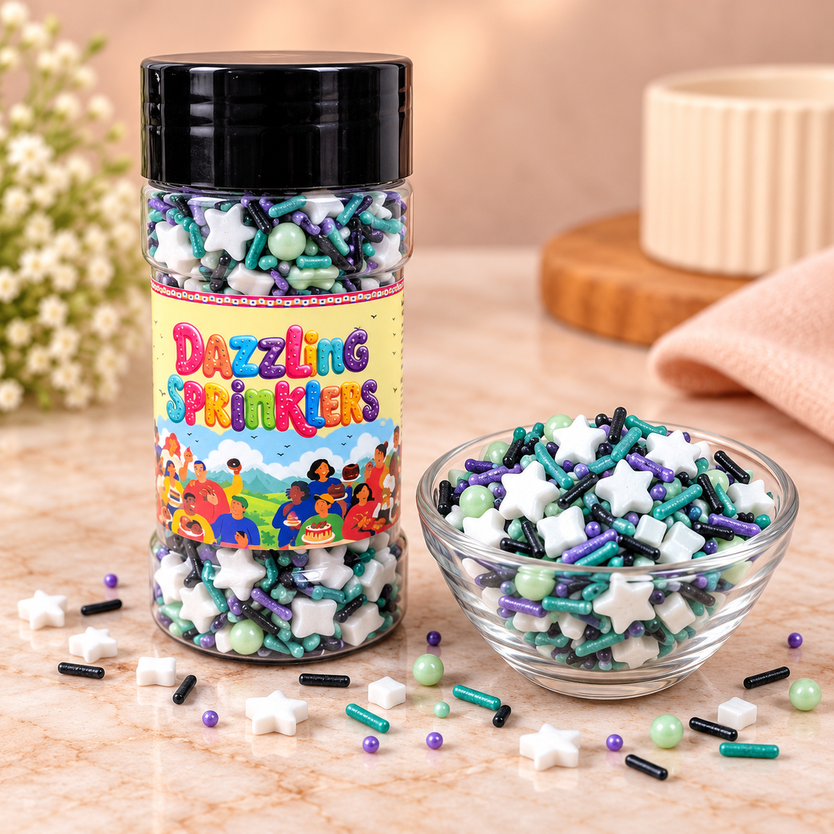 Pankraft White Star and Purple and Black Galaxy Mix Dazzling Sprinklers 100gm