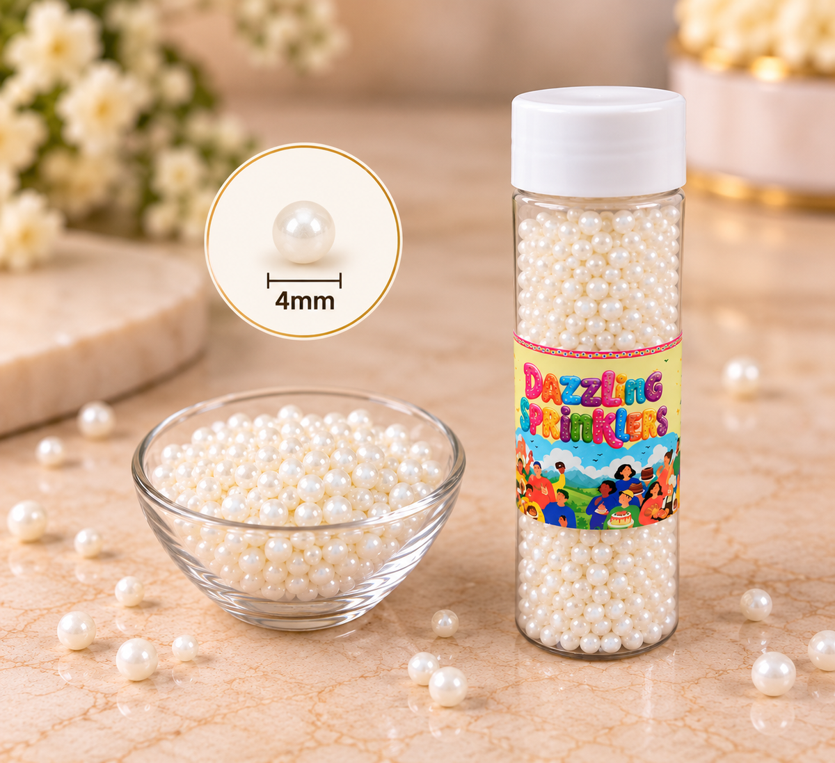 Pankraft White Balls Dazzling Sprinkler size 4mm (100gm)
