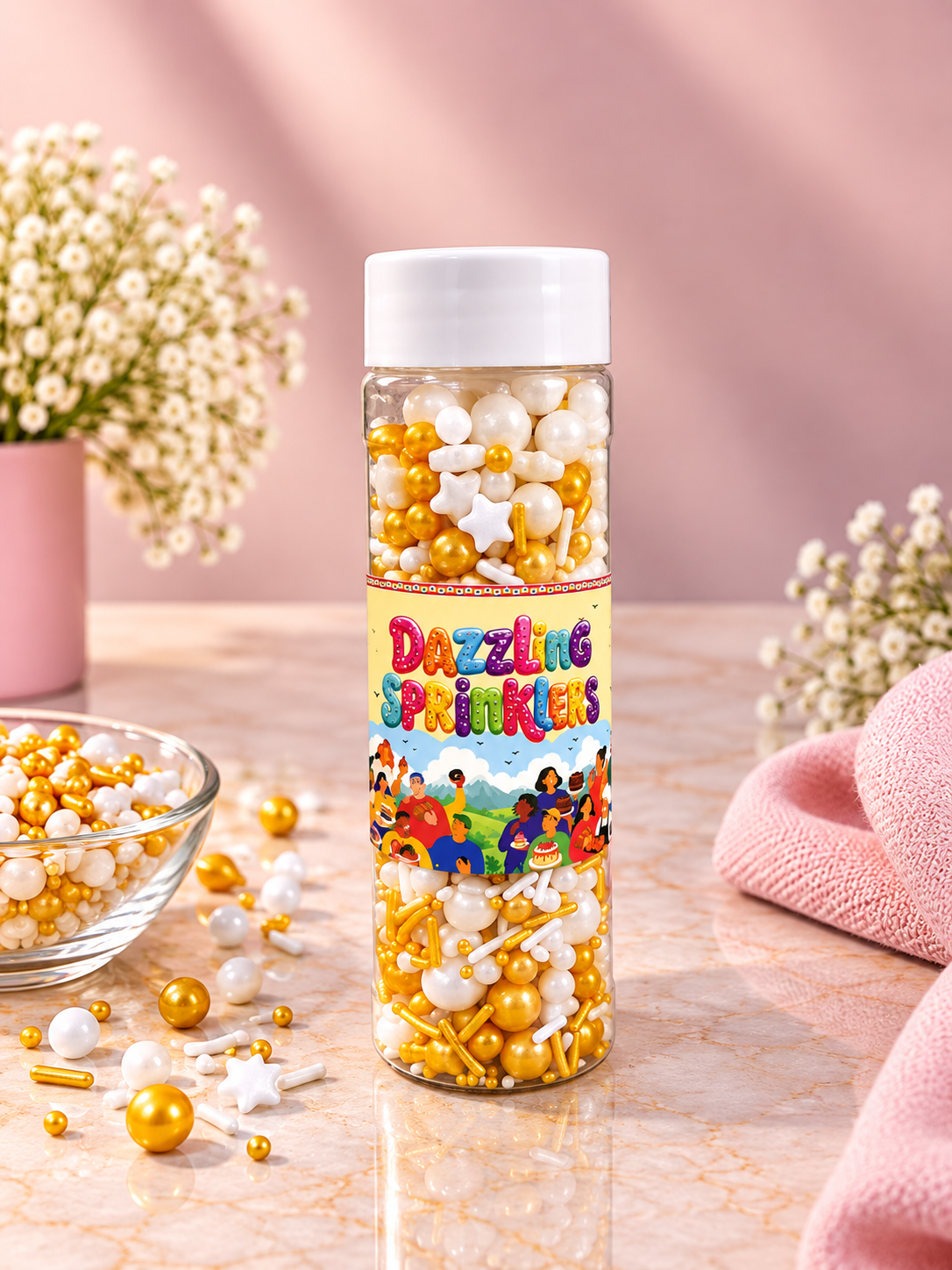 Pankraft  White & Golden Star Mixed Pearl Dazzling Sprinkler 100 gm