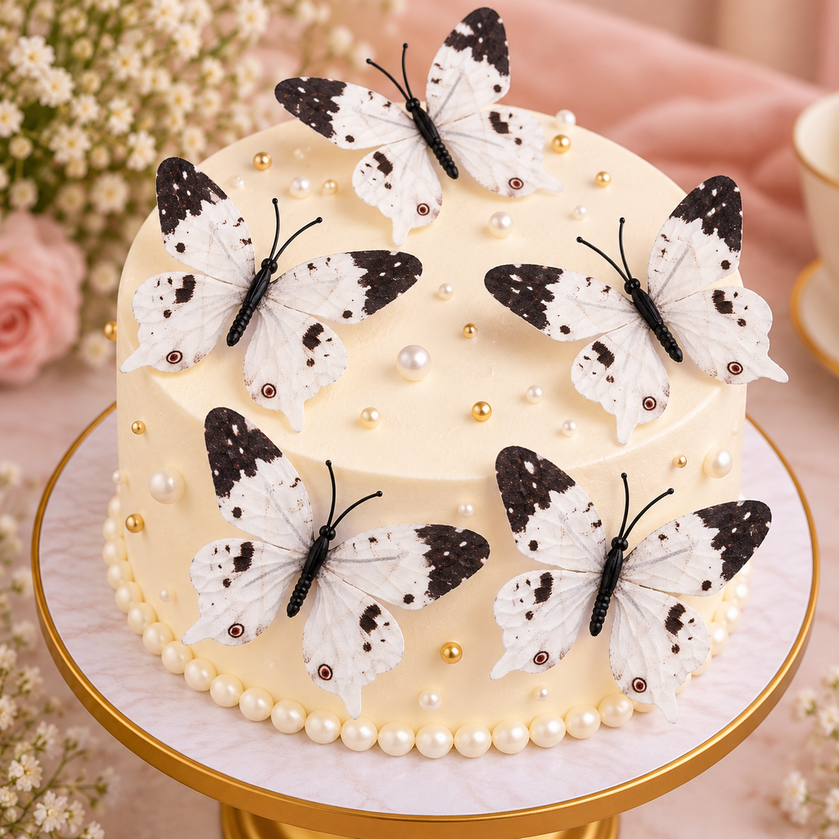 White With Black Design Butterfly Set of 5