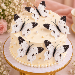 White With Black Design Butterfly Set of 5