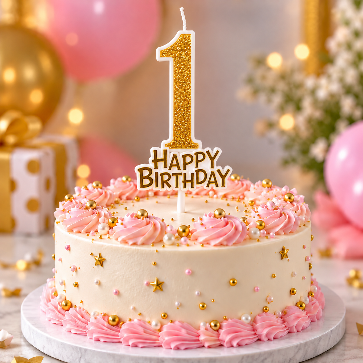 Glitter 1 Number Candle With Happy Birthday